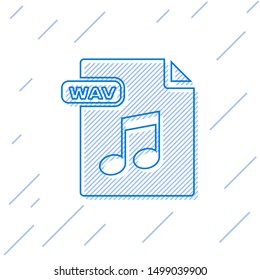 Blue line WAV file document. Download wav button icon isolated on white background. WAV waveform audio file format for digital audio riff files.  Vector Illustration