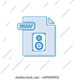 Blue line WAV file document. Download wav button icon isolated on white background. WAV waveform audio file format for digital audio riff files.  Vector Illustration