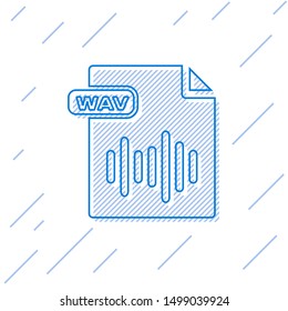 Blue line WAV file document. Download wav button icon isolated on white background. WAV waveform audio file format for digital audio riff files.  Vector Illustration