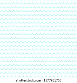 Blue line wave on a white background. Seamless pattern of sea waves. Color vector illustration.