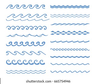 Blue line wave ornament. Seamless vector marine wave decoration background. Paper wave design. Vector sound waves set. Audio Player. Audio equalizer technology, pulse musical.