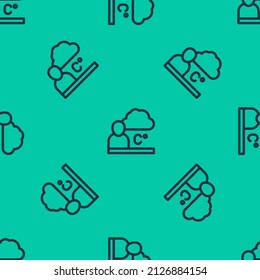 Blue line Weather forecast icon isolated seamless pattern on green background.  Vector