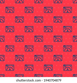 Blue line Web analytics information and development website statistic icon isolated seamless pattern on red background. Analysis, management, marketing, research.  Vector
