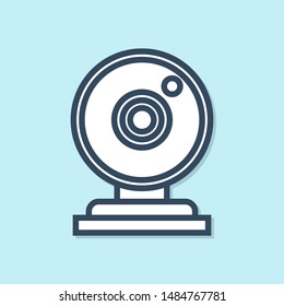 Blue line Web camera icon isolated on blue background. Chat camera. Webcam icon.  Vector Illustration