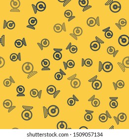 Blue line Web camera icon isolated seamless pattern on yellow background. Chat camera. Webcam icon.  Vector Illustration