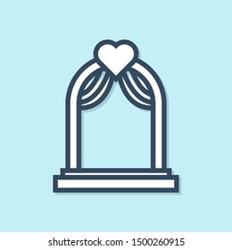 Blue line Wedding arch icon isolated on blue background. Wedding decoration.  Vector Illustration