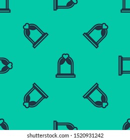 Blue line Wedding arch icon isolated seamless pattern on green background. Wedding decoration.  Vector Illustration