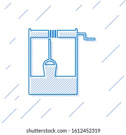 Blue line Well with a bucket and drinking water icon isolated on white background.  Vector Illustration