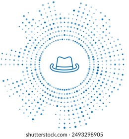 Blue line Western cowboy hat icon isolated on white background. Abstract circle random dots. Vector