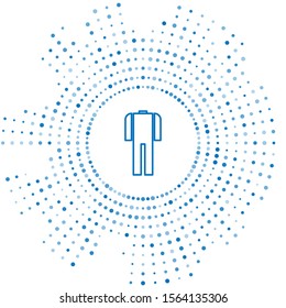 Blue line Wetsuit for scuba diving icon isolated on white background. Diving underwater equipment. Abstract circle random dots. Vector Illustration