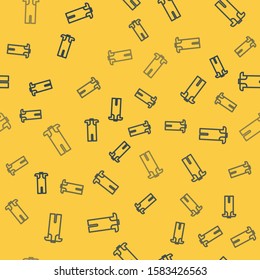 Blue line Wetsuit for scuba diving icon isolated seamless pattern on yellow background. Diving underwater equipment.  Vector Illustration