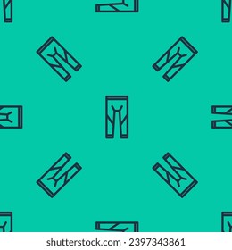 Blue line Wetsuit for scuba diving icon isolated seamless pattern on green background. Diving underwater equipment.  Vector