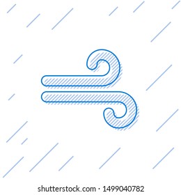 Blue line Wind icon isolated on white background. Windy weather.  Vector Illustration