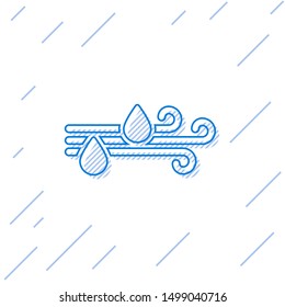 Blue line Wind and rain icon isolated on white background. Windy weather.  Vector Illustration