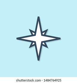 Blue line Wind rose icon isolated on blue background. Compass icon for travel. Navigation design.  Vector Illustration