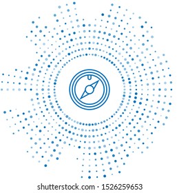 Blue line Wind rose icon isolated on white background. Compass icon for travel. Navigation design. Abstract circle random dots. Vector Illustration
