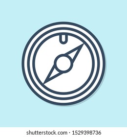 Blue line Wind rose icon isolated on blue background. Compass icon for travel. Navigation design.  Vector Illustration