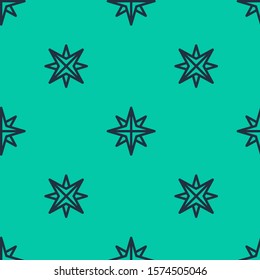 Blue line Wind rose icon isolated seamless pattern on green background. Compass icon for travel. Navigation design.  Vector Illustration