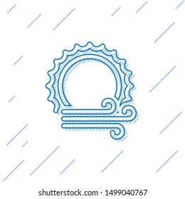 Blue line Wind and sun icon isolated on white background. Windy weather.  Vector Illustration