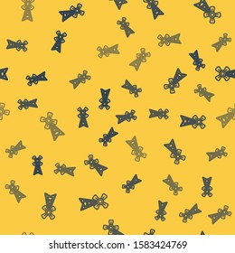 Blue line Windmill icon isolated seamless pattern on yellow background.  Vector Illustration