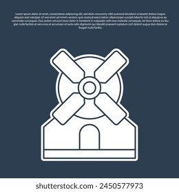Icono de molino de viento de línea azul aislado sobre fondo azul.  Vector