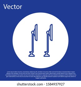 Blue line Windscreen wiper icon isolated on blue background. White circle button. Vector Illustration