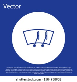 Blue line Windscreen wiper icon isolated on blue background. White circle button. Vector Illustration
