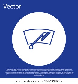 Blue line Windscreen wiper icon isolated on blue background. White circle button. Vector Illustration