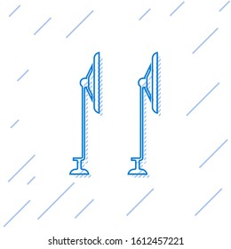 Blue line Windscreen wiper icon isolated on white background.  Vector Illustration