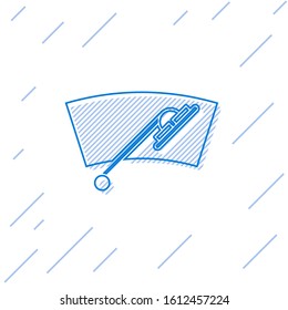 Blue line Windscreen wiper icon isolated on white background.  Vector Illustration