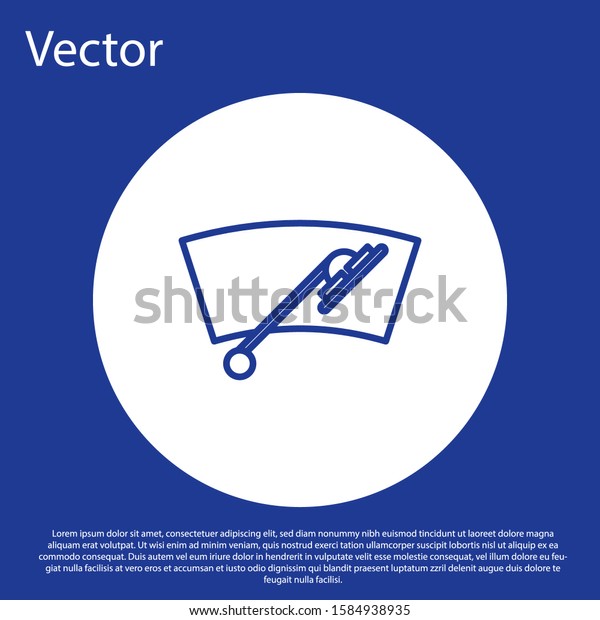 Blue line Windscreen\
wiper icon isolated on blue background. White circle button. Vector\
Illustration