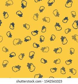 Blue line Windy weather icon isolated seamless pattern on yellow background. Cloud and wind.  Vector Illustration