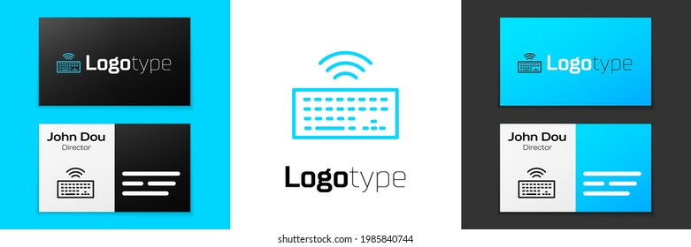 Blue line Wireless computer keyboard icon isolated on white background. PC component sign. Internet of things concept with wireless connection. Logo design template element. Vector