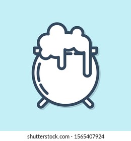 Blue line Witch cauldron icon isolated on blue background. Happy Saint Patricks day.  Vector Illustration