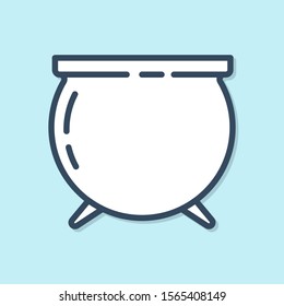 Blue line Witch cauldron icon isolated on blue background. Happy Saint Patricks day.  Vector Illustration