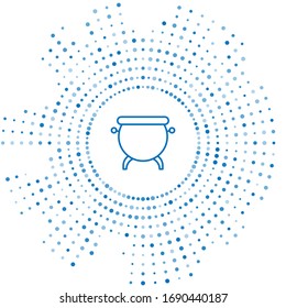 Blue line Witch cauldron icon isolated on white background. Happy Halloween party. Abstract circle random dots. Vector Illustration