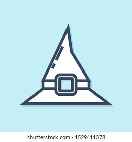 Blue line Witch hat icon isolated on blue background. Happy Halloween party.  Vector Illustration