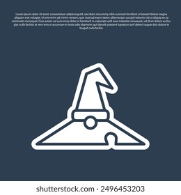 Blue line Witch hat icon isolated on blue background. Happy Halloween party.  Vector