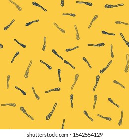 Blue line Witches broom icon isolated seamless pattern on yellow background. Happy Halloween party.  Vector Illustration