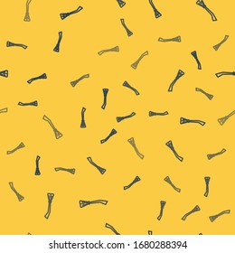 Blue line Witches broom icon isolated seamless pattern on yellow background. Happy Halloween party.  Vector Illustration