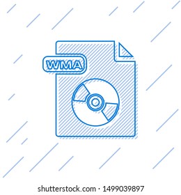 Blue line WMA file document. Download wma button icon isolated on white background. WMA file symbol. Wma music format sign.  Vector Illustration