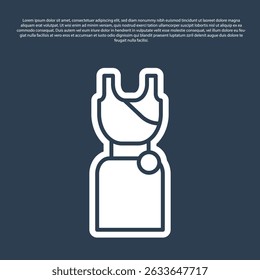 Blue line Woman dress icon isolated on blue background. Clothes sign.  Vector