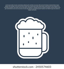 Blue line Wooden beer mug icon isolated on blue background.  Vector