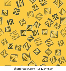 Blue line Wooden box icon isolated seamless pattern on yellow background.  Vector Illustration