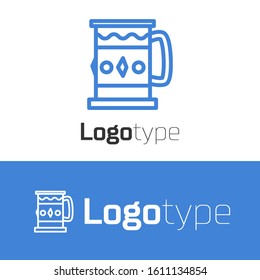 Blue line Wooden mug icon isolated on white background. Logo design template element. Vector Illustration