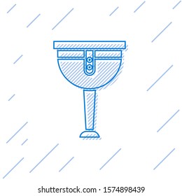 Blue line Wooden pirate leg icon isolated on white background.  Vector Illustration