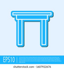 Blue line Wooden table icon isolated on grey background.  Vector Illustration