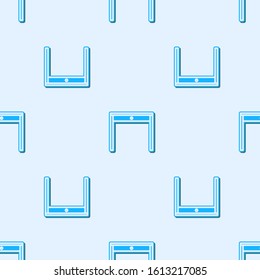 Blue line Wooden table icon isolated seamless pattern on grey background.  Vector Illustration