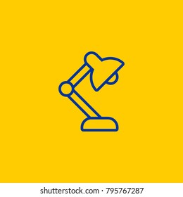 Blue line work desk or table lamp icon on yellow background
