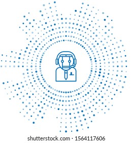 Blue line Worker robot icon isolated on white background. Abstract circle random dots. Vector Illustration